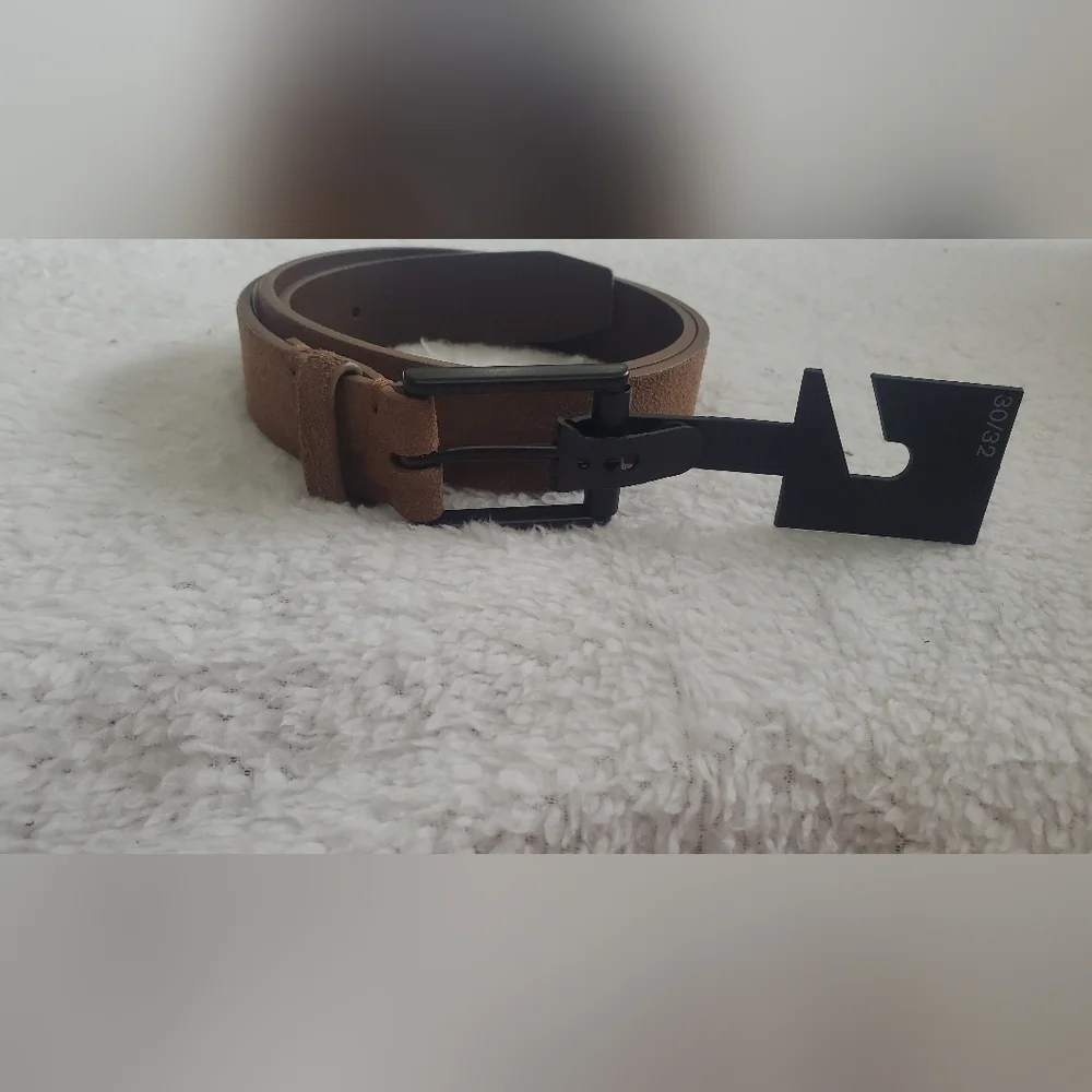 Express Design Studio Genuine Leather‎ Brown Belt Black Square Buckle for Denim